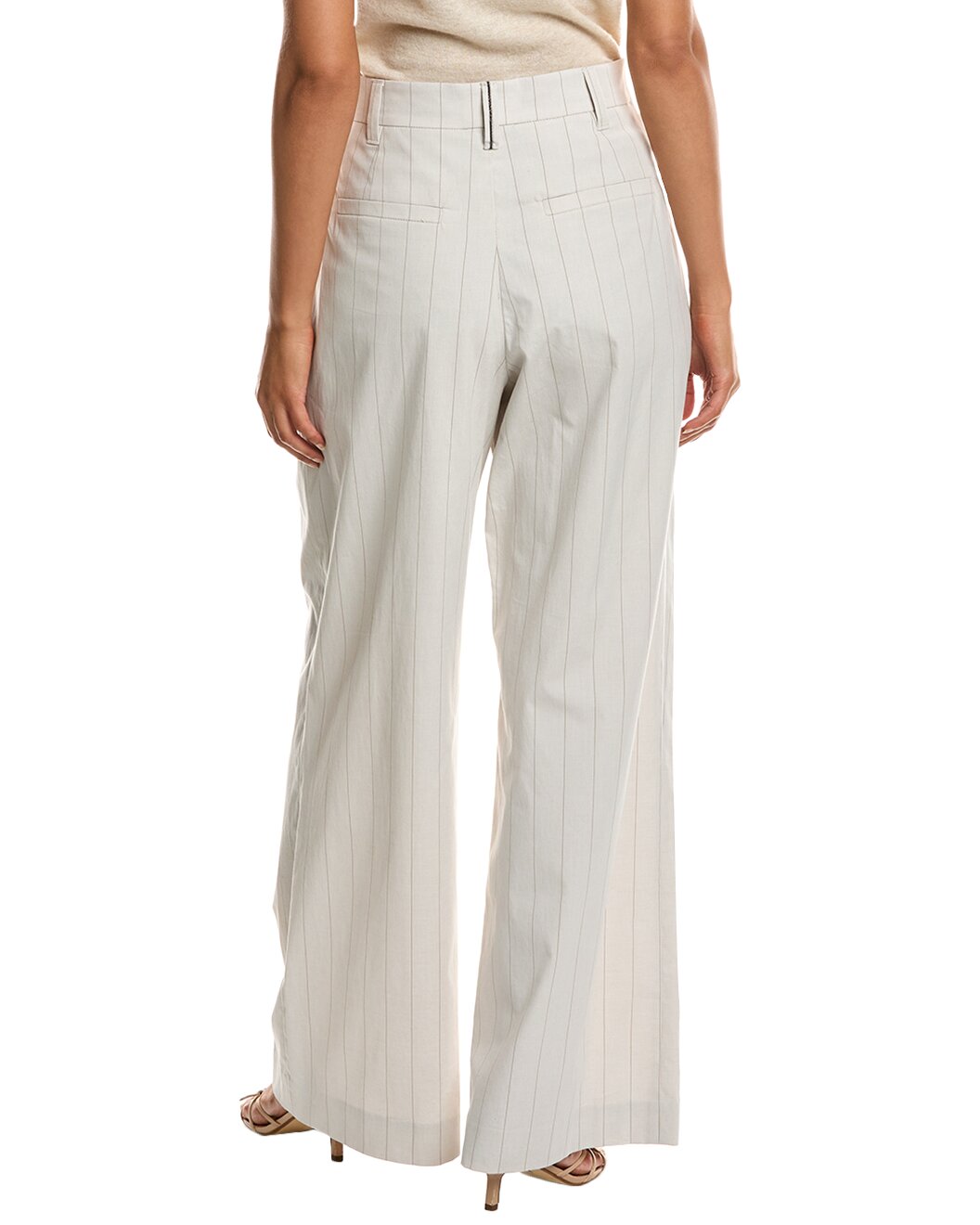 BRUNELLO CUCINELLI WOMEN'S OFF WHITE WIDE LEG TROUSERS