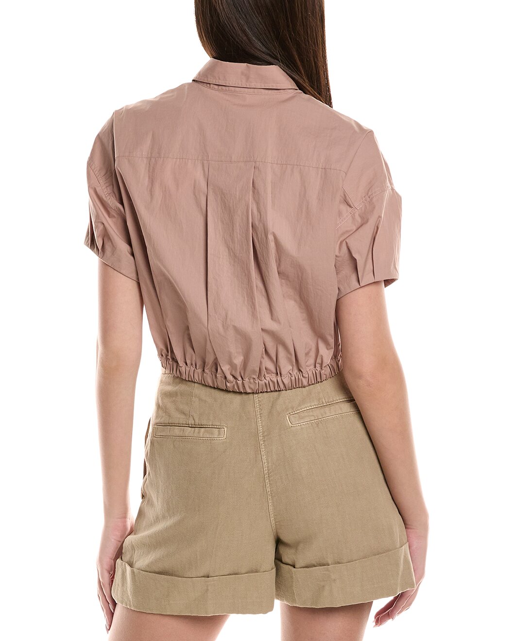BRUNELLO CUCINELLI WOMEN'S ROSE CROPPED DRAWSTRING SHIRT