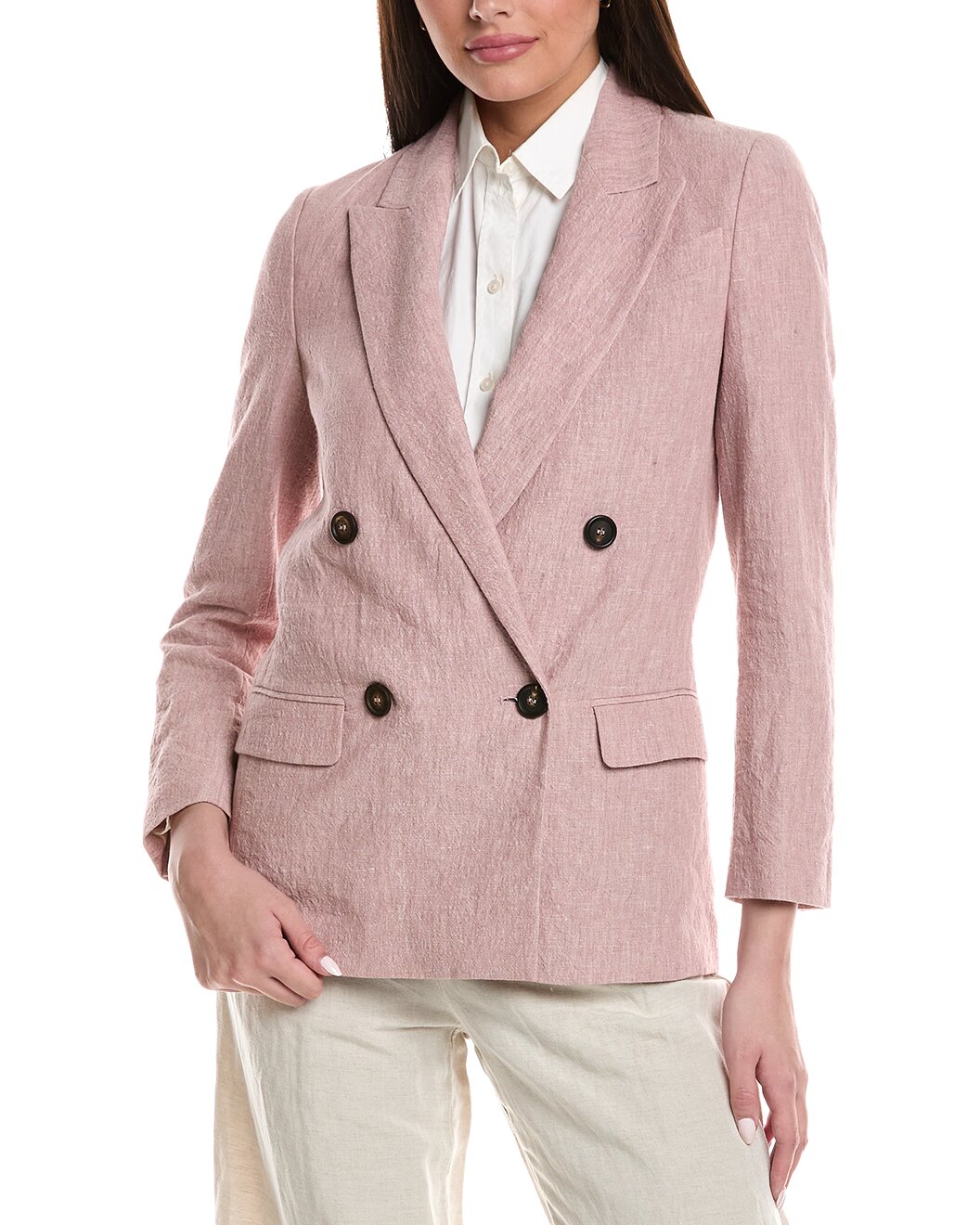 BRUNELLO CUCINELLI WOMEN'S LIGHT PINK LINEN BLAZER