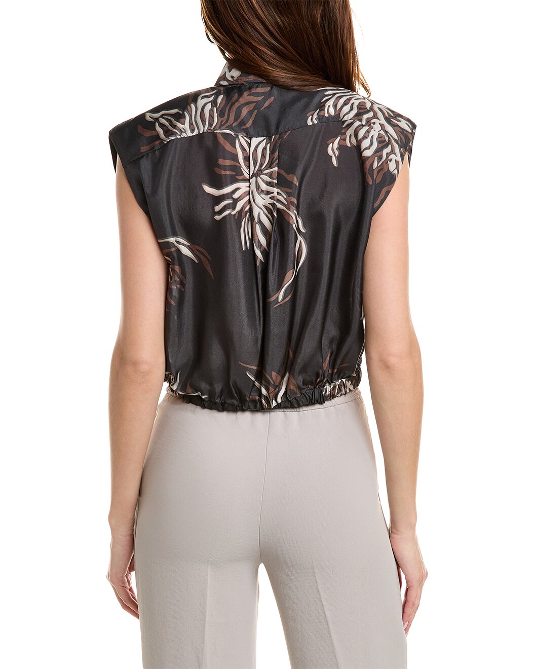 BRUNELLO CUCINELLI WOMEN'S ANTHRACITE FLORAL SLEEVELESS BLOUSE