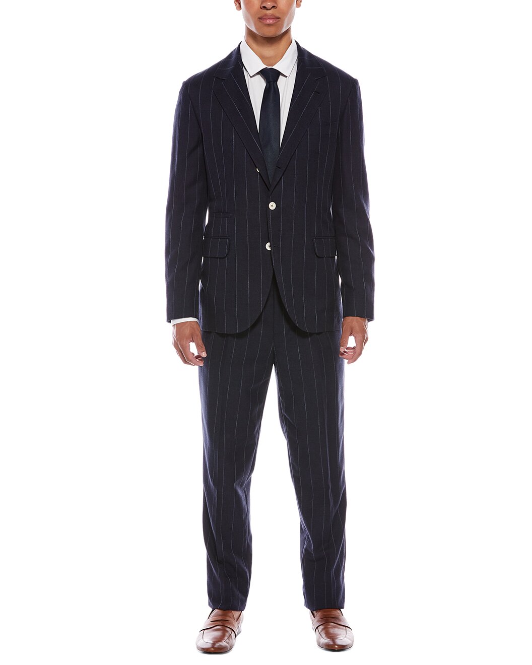 BRUNELLO CUCINELLI MEN'S BLUE WOOL PINSTRIPE SUIT