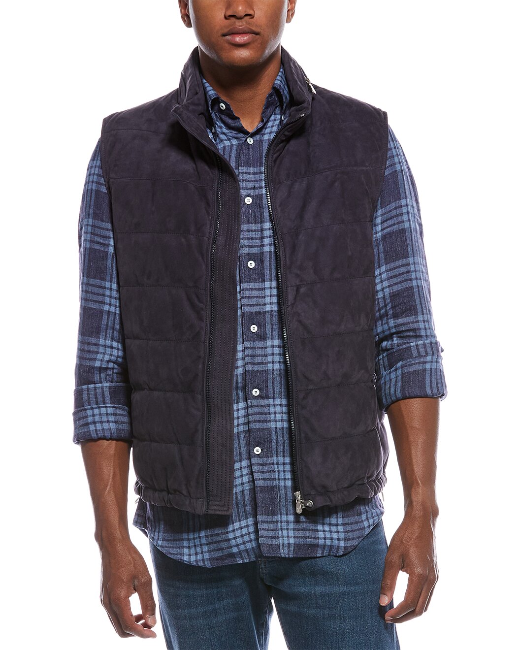 BRUNELLO CUCINELLI MEN'S PRUSSIAN LEATHER QUILTED VEST