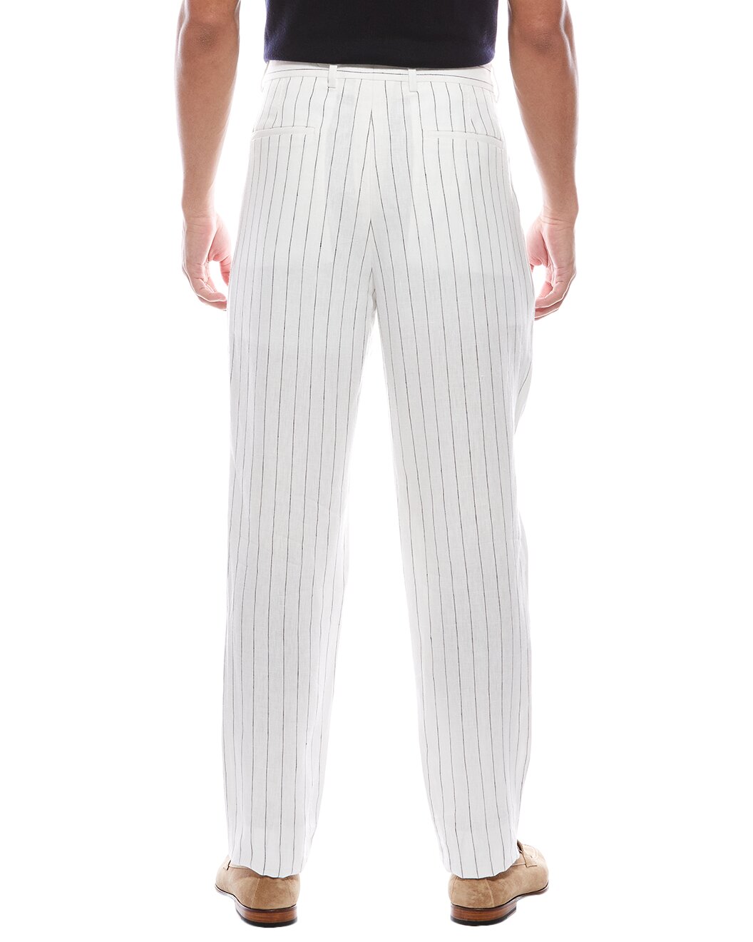 BRUNELLO CUCINELLI MEN'S WHITE LINEN STRIPED TROUSERS