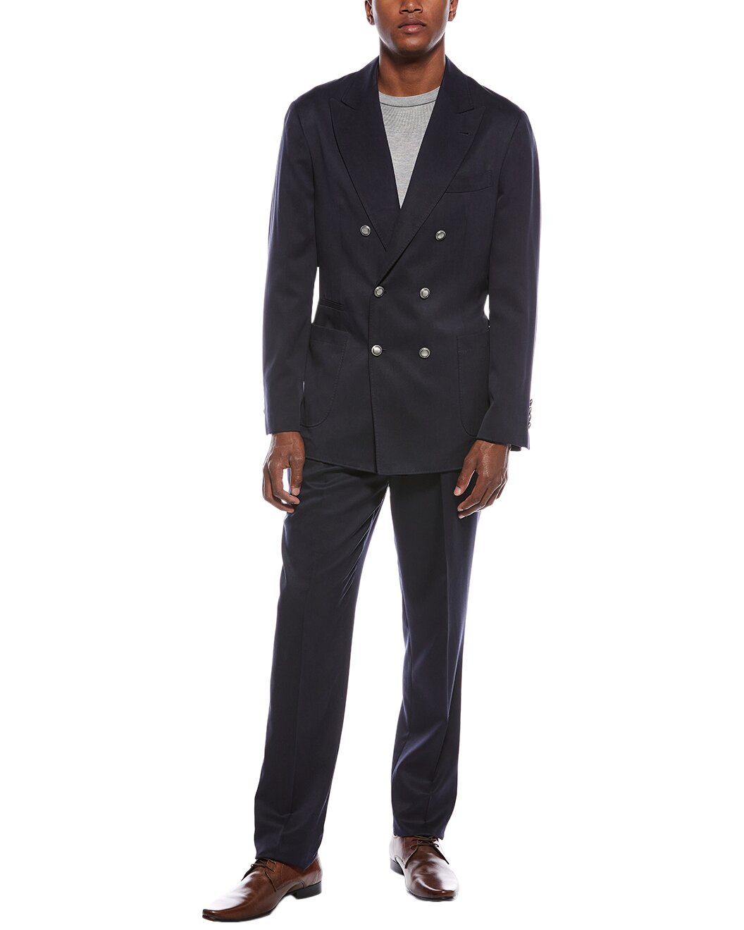 BRUNELLO CUCINELLI MEN'S DARK BLUE SILK SUIT TROUSERS