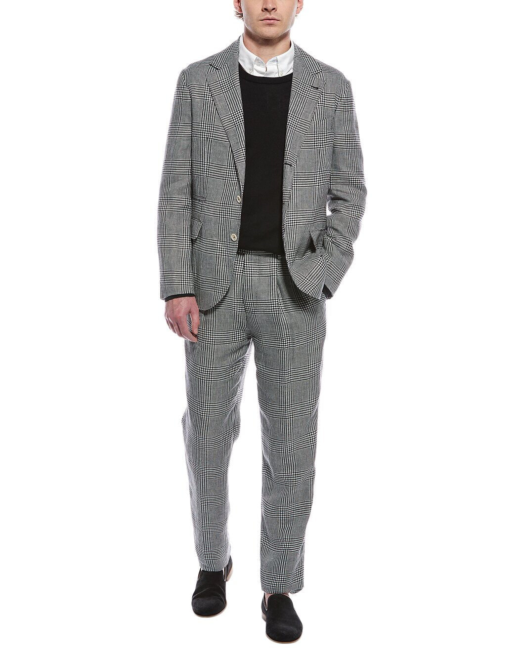 BRUNELLO CUCINELLI MEN'S GRAY PLAID CHECKERED SUIT