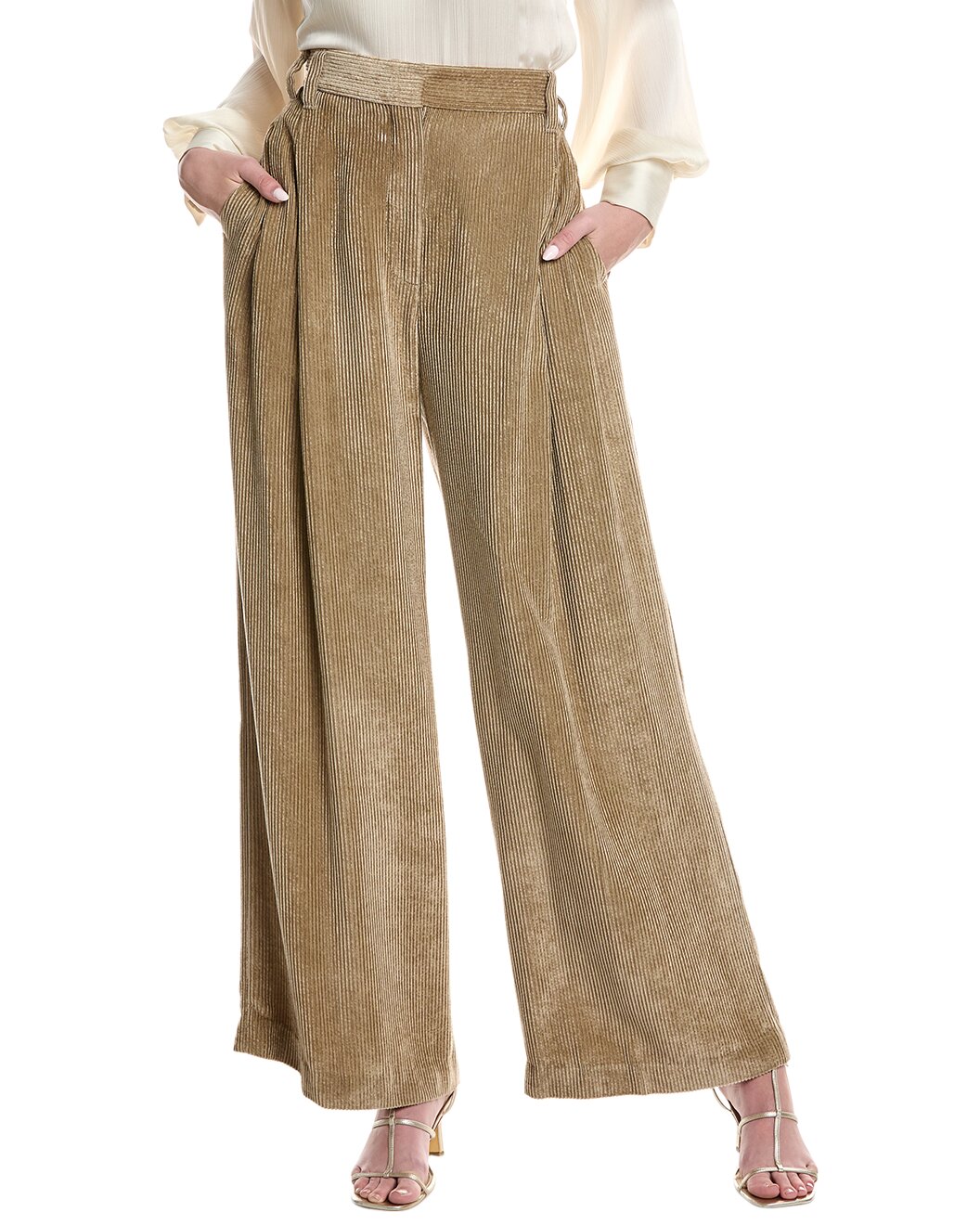 BRUNELLO CUCINELLI WOMEN'S LIGHT BEIGE WIDE-LEG CORDUROY TROUSERS