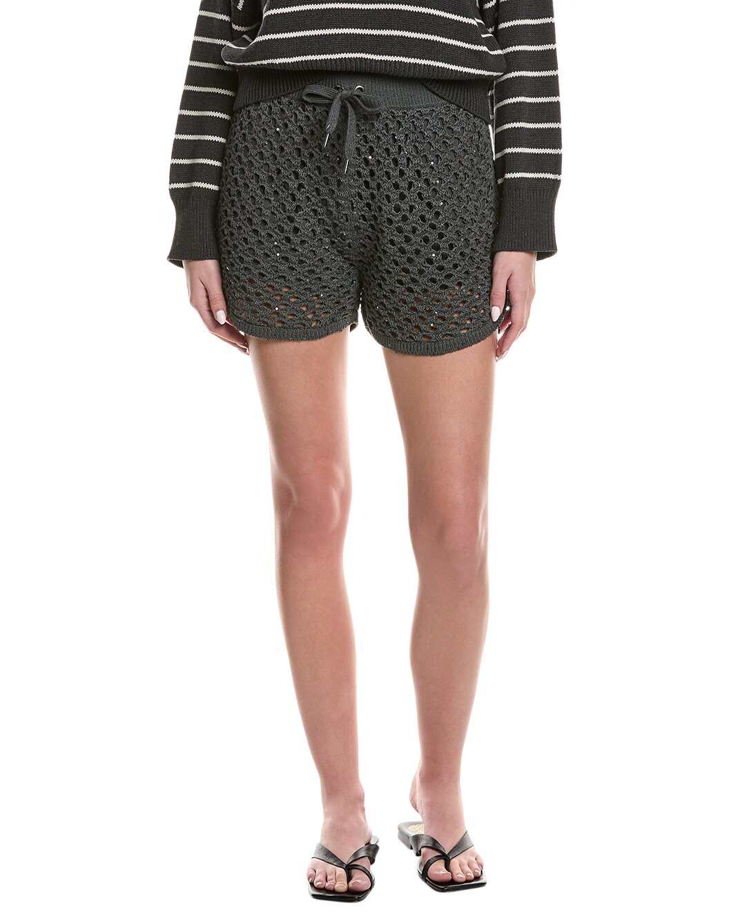 BRUNELLO CUCINELLI WOMEN'S CHARCOAL CROCHET KNIT SHORTS