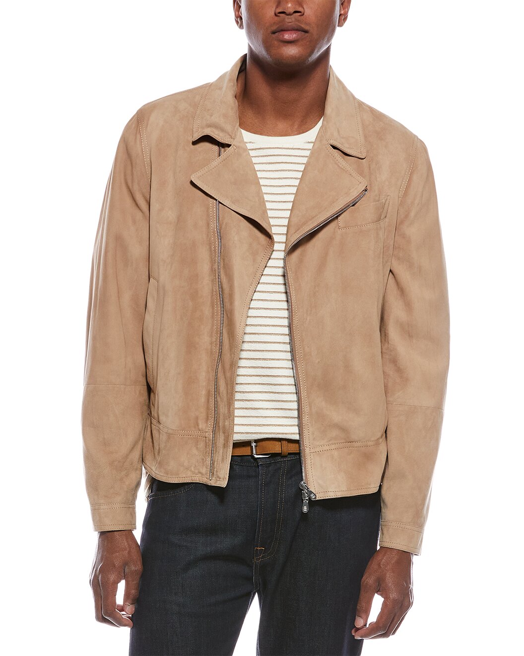 BRUNELLO CUCINELLI MEN'S TOBACCO SUEDE BIKER JACKET
