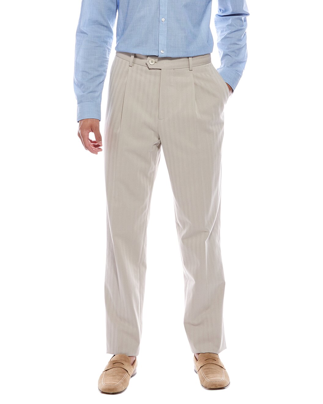 BRUNELLO CUCINELLI MEN'S LIGHT BEIGE COTTON TROUSERS