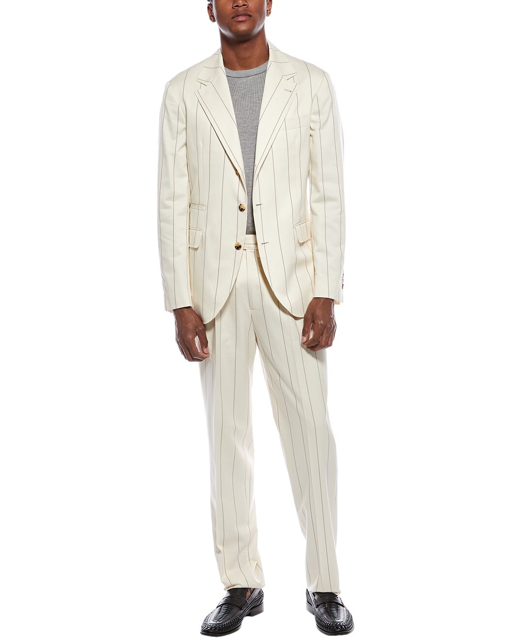 BRUNELLO CUCINELLI MEN'S CREAM WOOL TAILORED SUIT