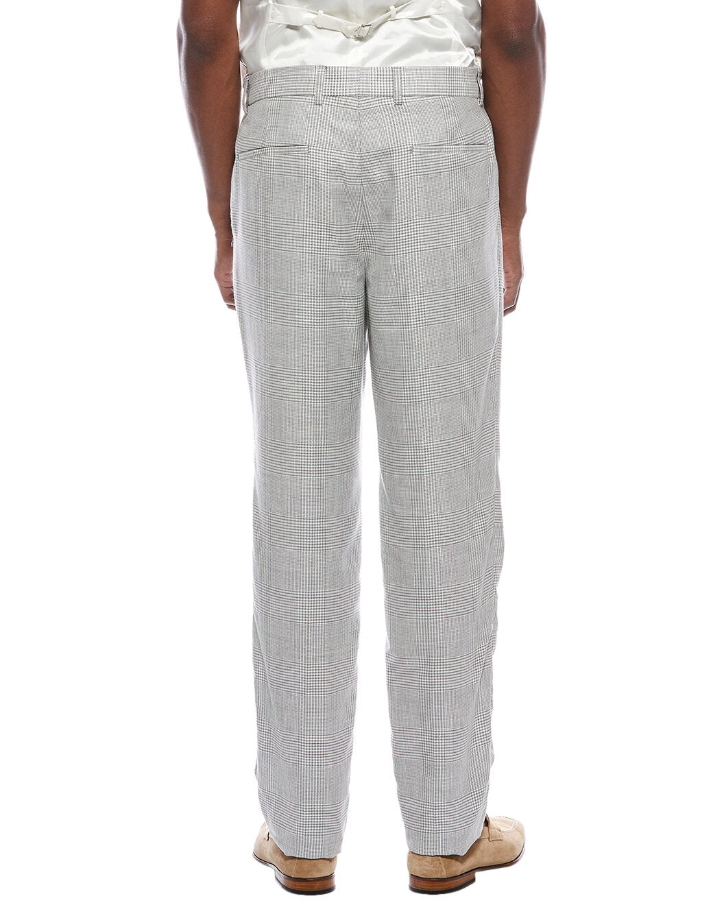 BRUNELLO CUCINELLI MEN'S LIGHT GREY WOOL LINEN TROUSERS