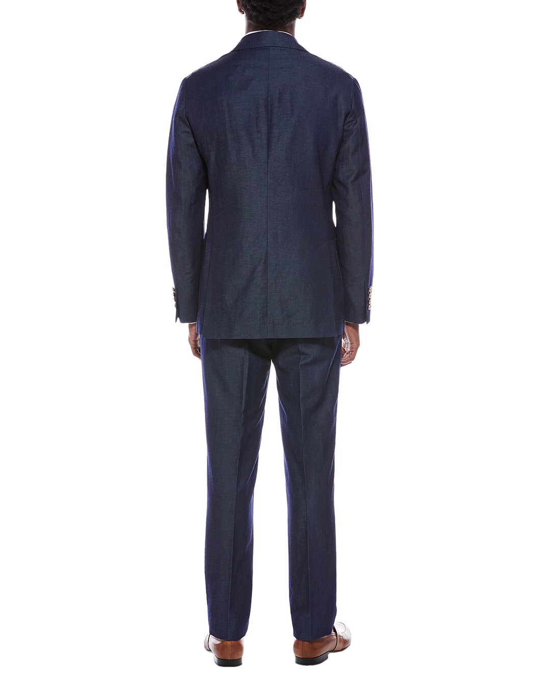 BRUNELLO CUCINELLI MEN'S NAVY WOOL LINEN DOUBLE BREASTED BLAZER