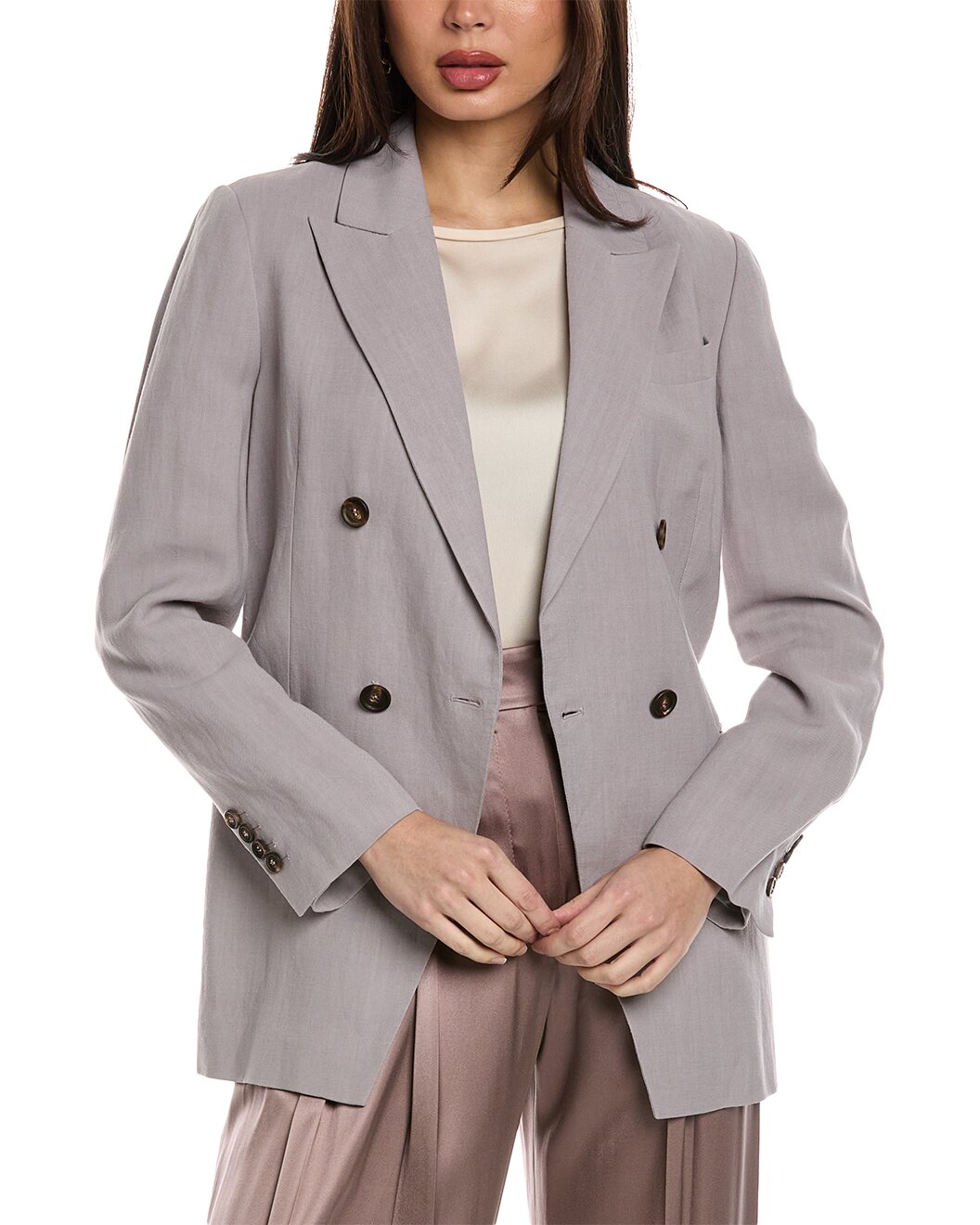 BRUNELLO CUCINELLI WOMEN'S FADED LILAC DOUBLE-BREASTED BLAZER