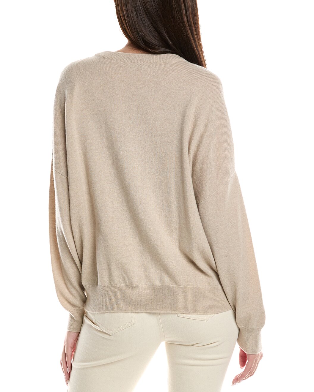 BRUNELLO CUCINELLI WOMEN'S BEIGE RIBBED KNIT SWEATER