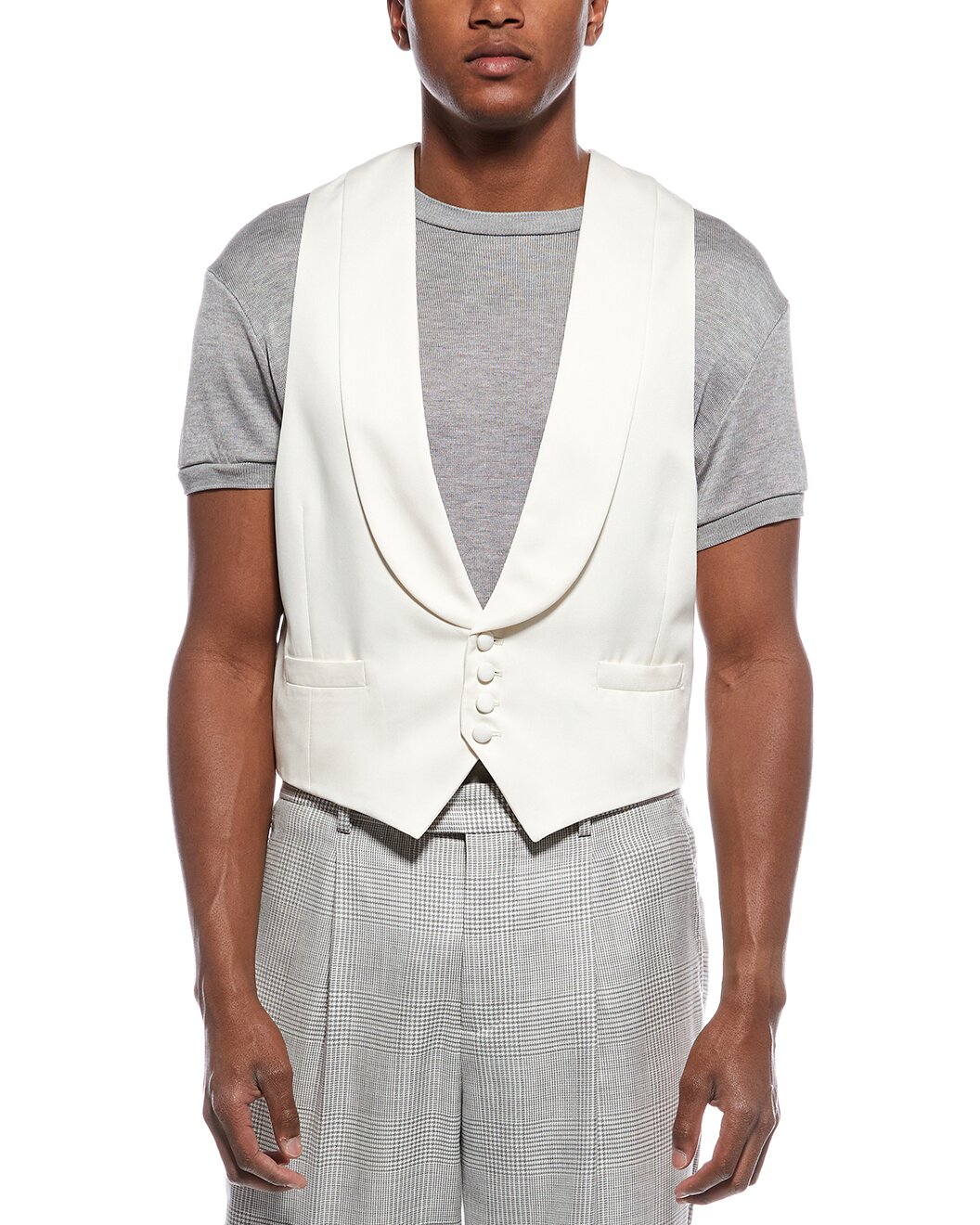 BRUNELLO CUCINELLI MEN'S OFF-WHITE SHAWL COLLAR VEST