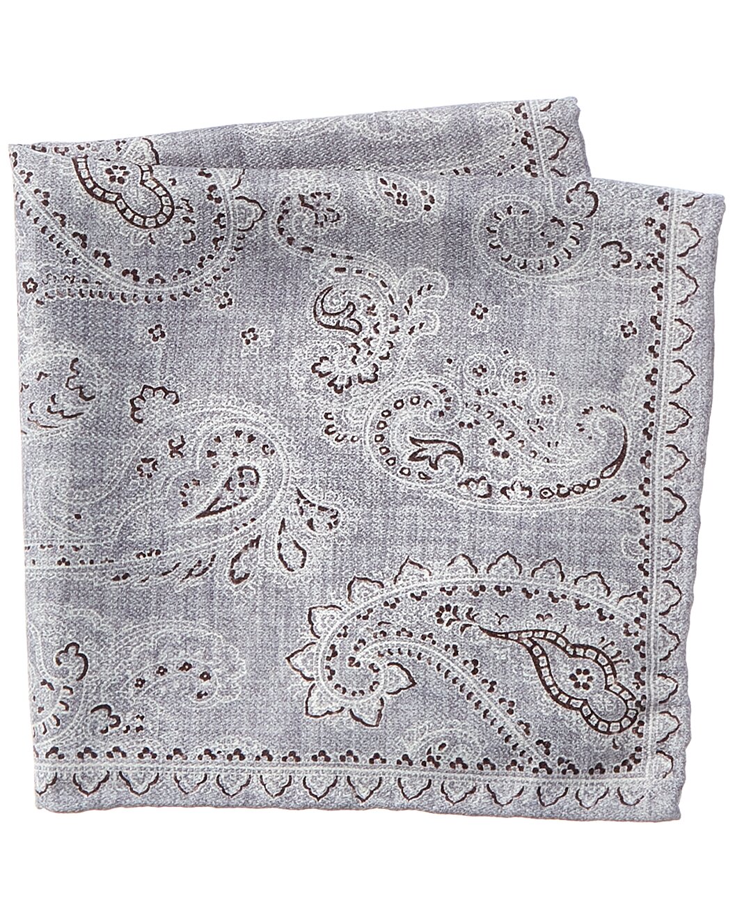 BRUNELLO CUCINELLI MEN'S GRAY SILK PAISLEY POCKETSQUARE