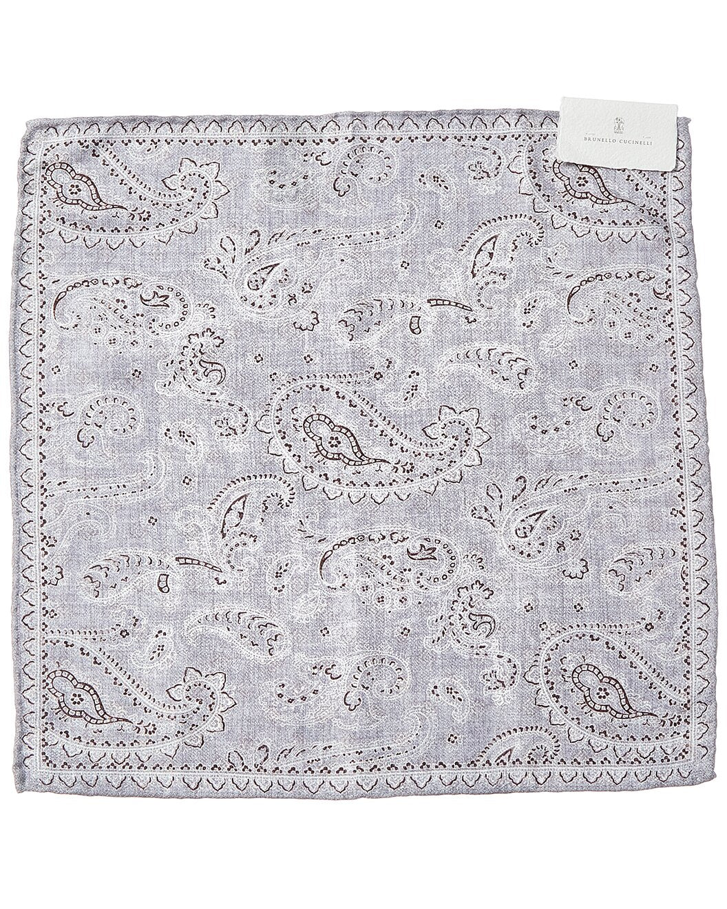 BRUNELLO CUCINELLI MEN'S GRAY SILK PAISLEY POCKETSQUARE