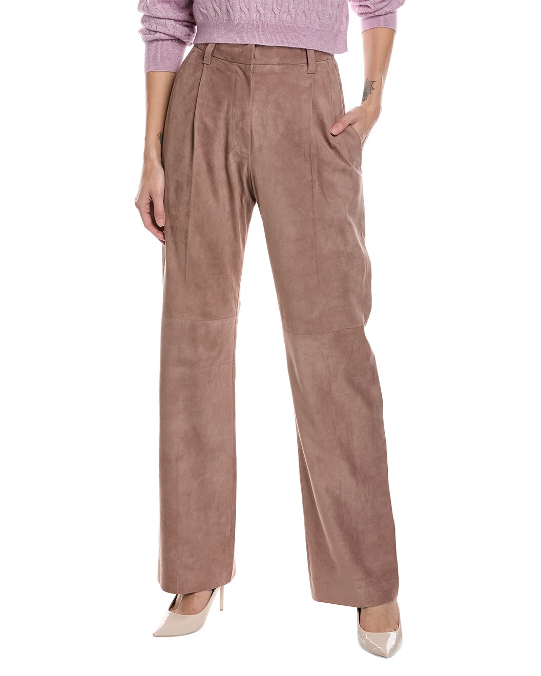 BRUNELLO CUCINELLI WOMEN'S CASUAL 100% GENUINE LEATHER PANTS/TROUSERS