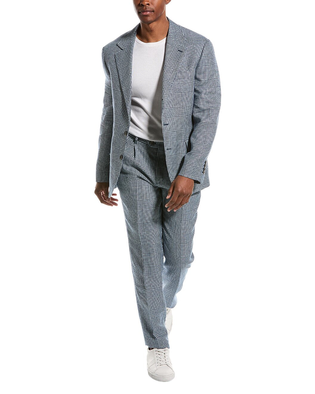 BRUNELLO CUCINELLI MEN'S DENIM WOOL LINEN BLEND TAILORED TROUSERS