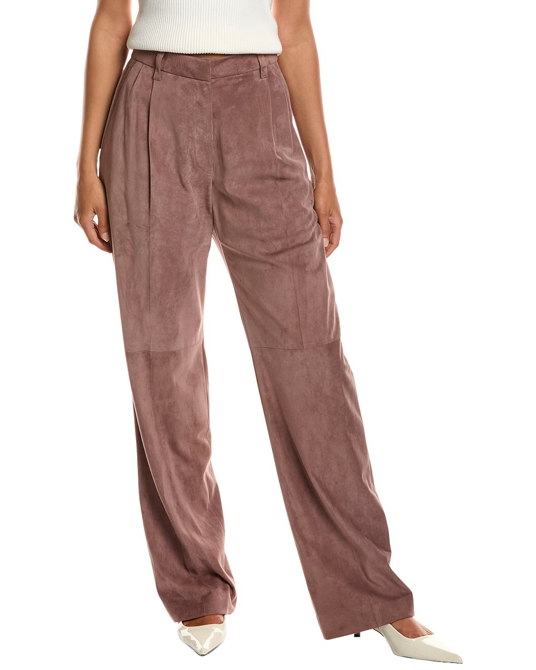 BRUNELLO CUCINELLI WOMEN'S OLD PINK LEATHER WIDE TROUSERS