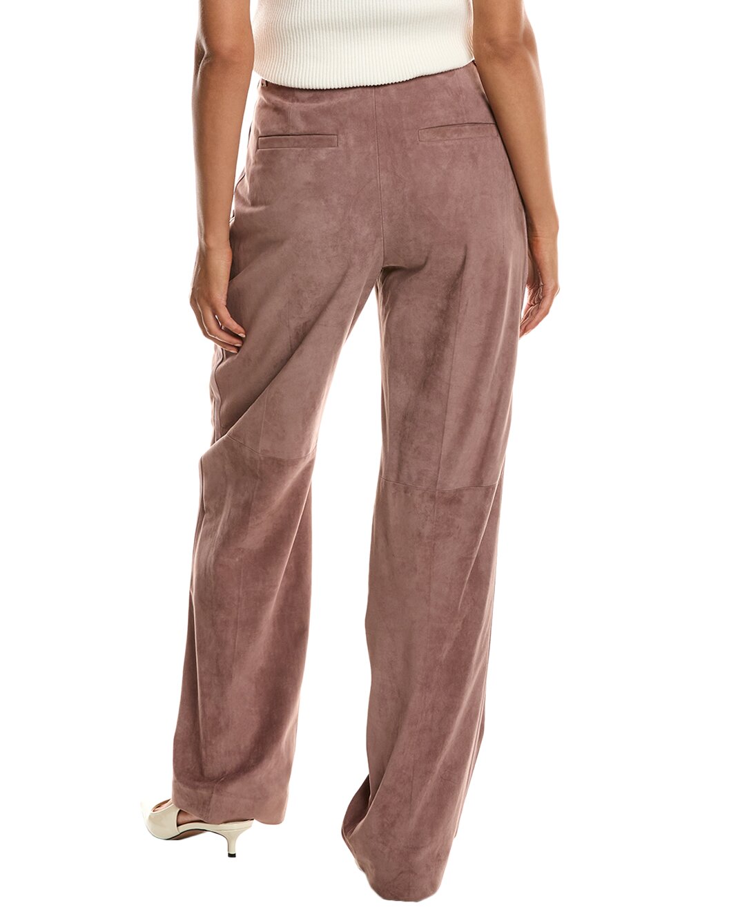 BRUNELLO CUCINELLI WOMEN'S OLD PINK LEATHER WIDE TROUSERS