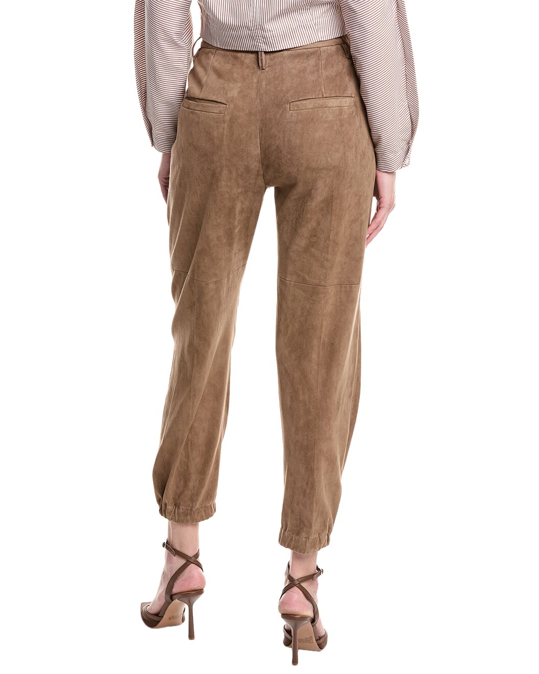 BRUNELLO CUCINELLI WOMEN'S BROWN LEATHER TAPERED TROUSERS
