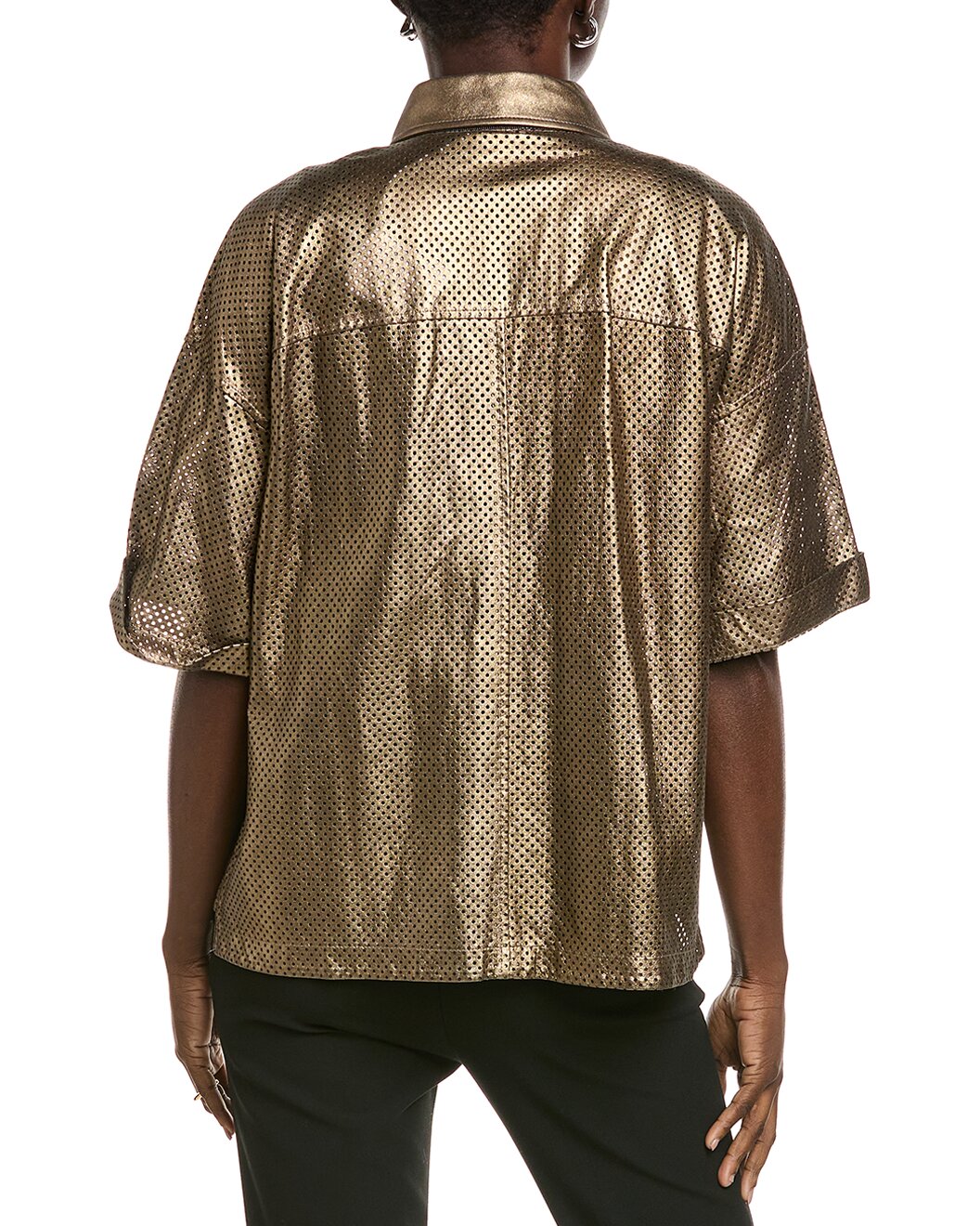 BRUNELLO CUCINELLI WOMEN'S BRASS PERFORATED LEATHER SHIRT