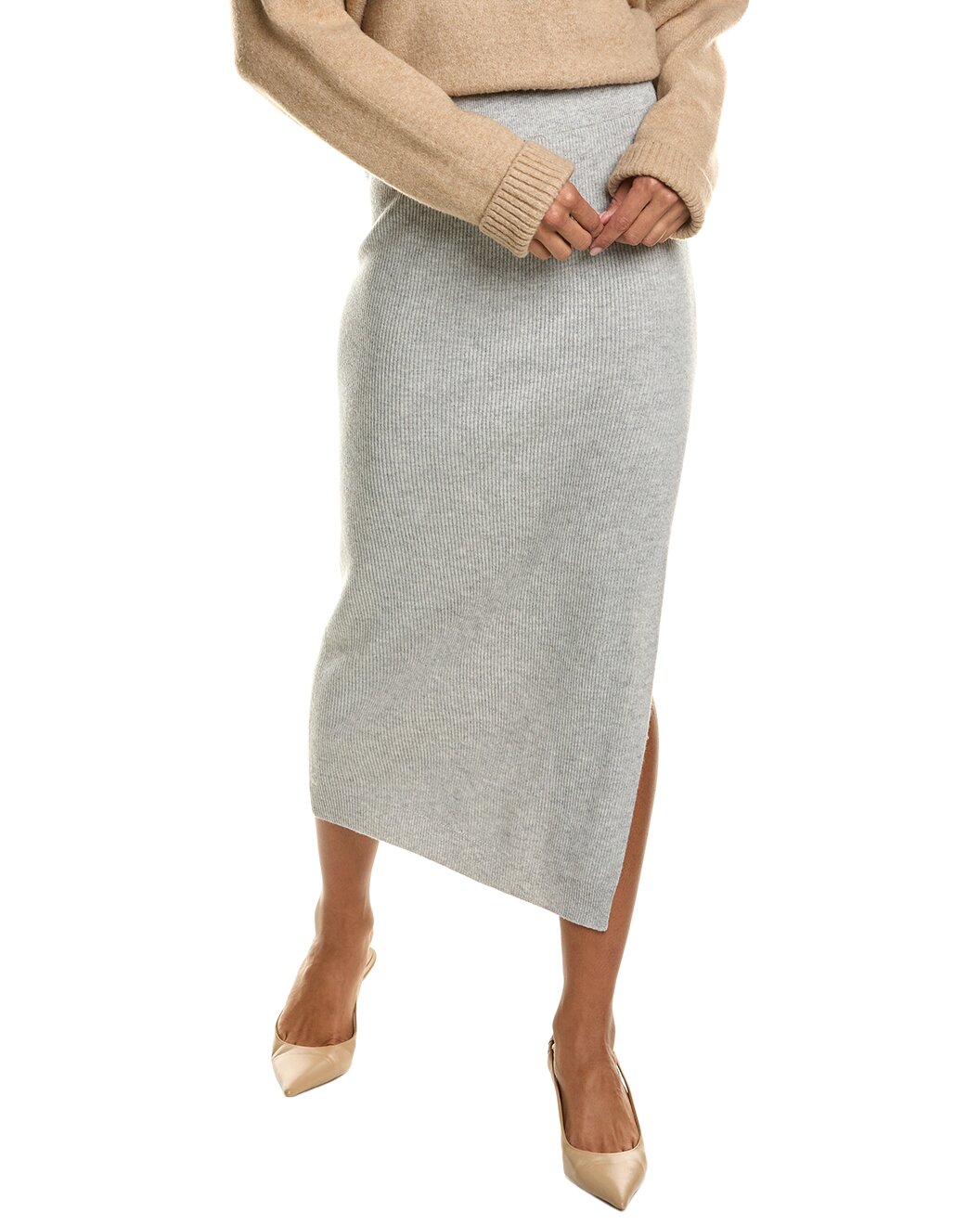 BRUNELLO CUCINELLI WOMEN'S LIGHT GREY WOOL SILK SKIRT