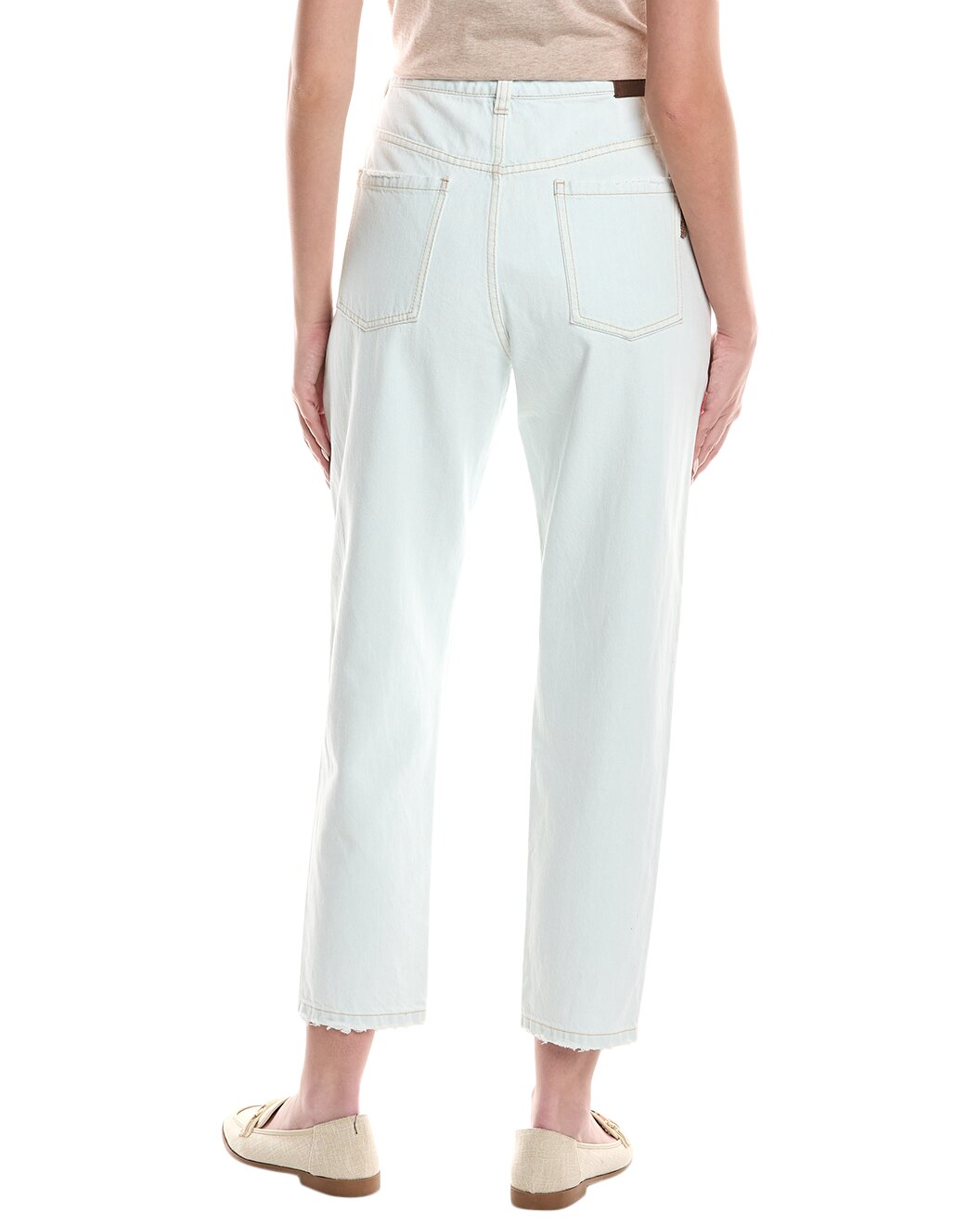 BRUNELLO CUCINELLI WOMEN'S FADED LIGHT BLUE DENIM TROUSERS