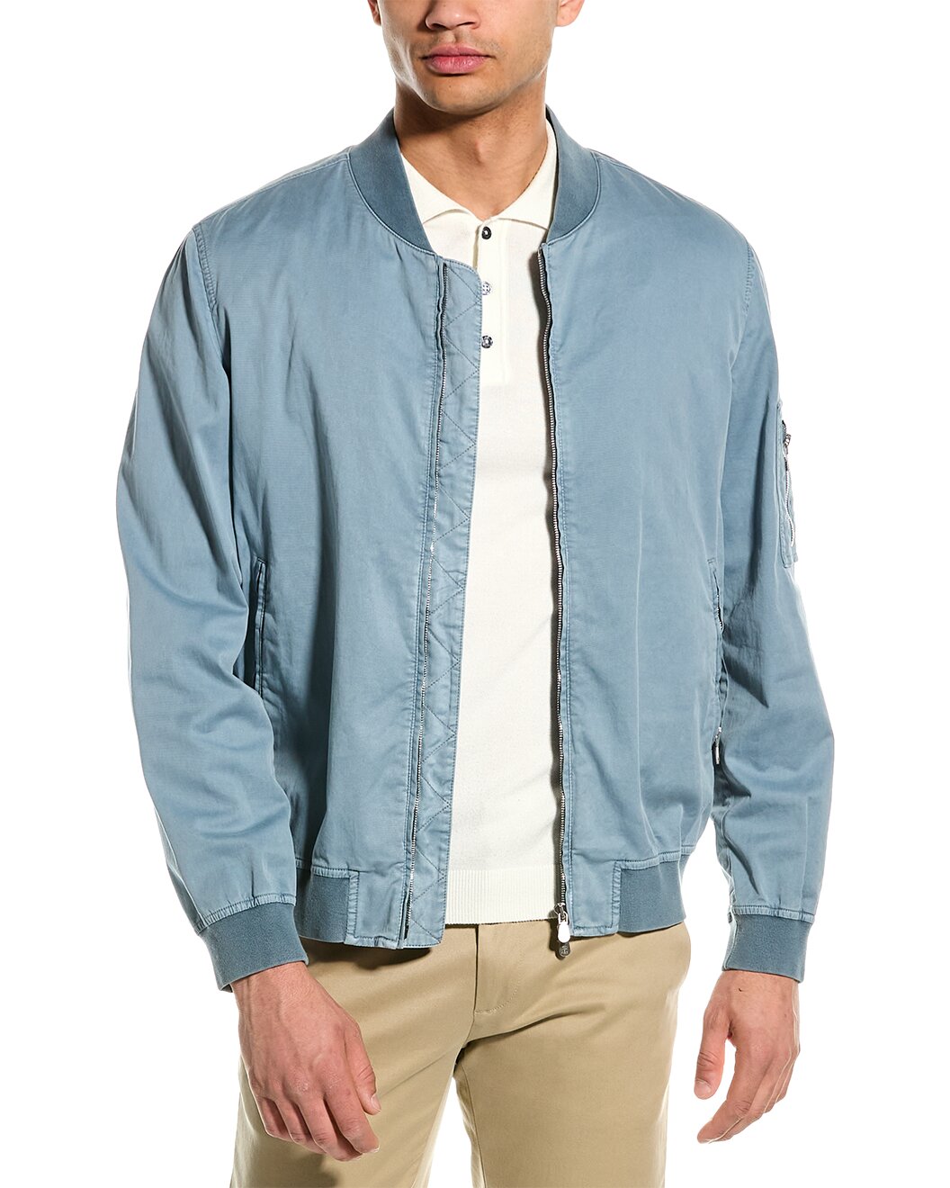 BRUNELLO CUCINELLI MEN'S BLUE BOMBER JACKET WITH ZIPPER