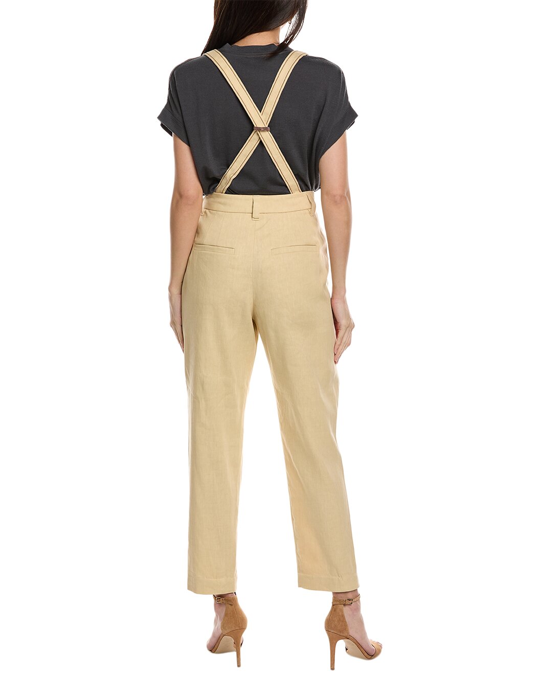 BRUNELLO CUCINELLI WOMEN'S BEIGE TAILORED TROUSERS WITH SUSPENDERS