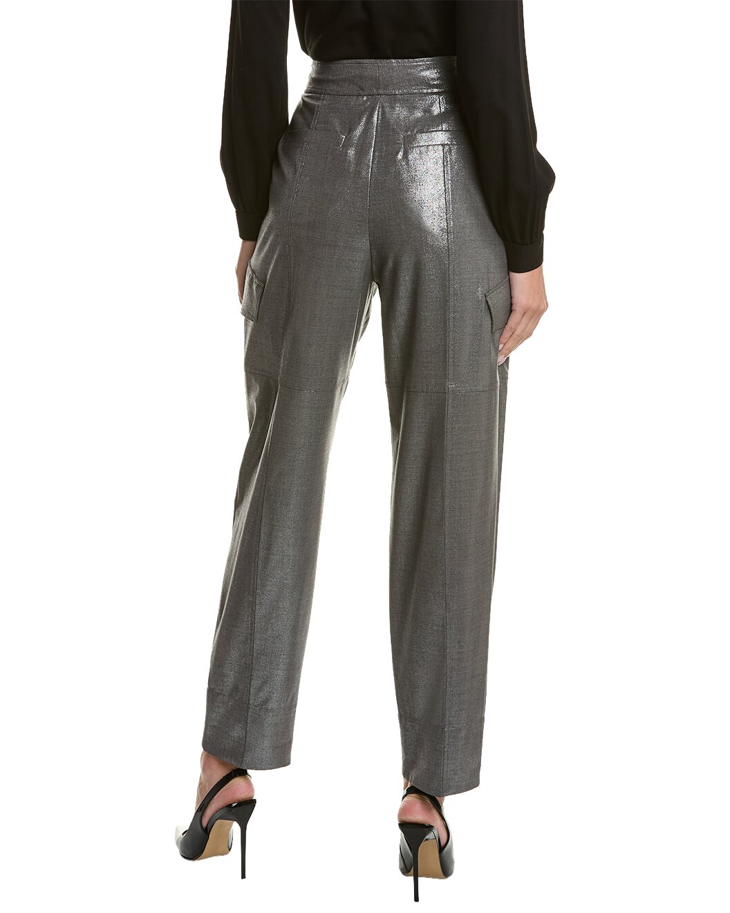 BRUNELLO CUCINELLI WOMEN'S SILVER HIGH-WAISTED BELTED TROUSERS