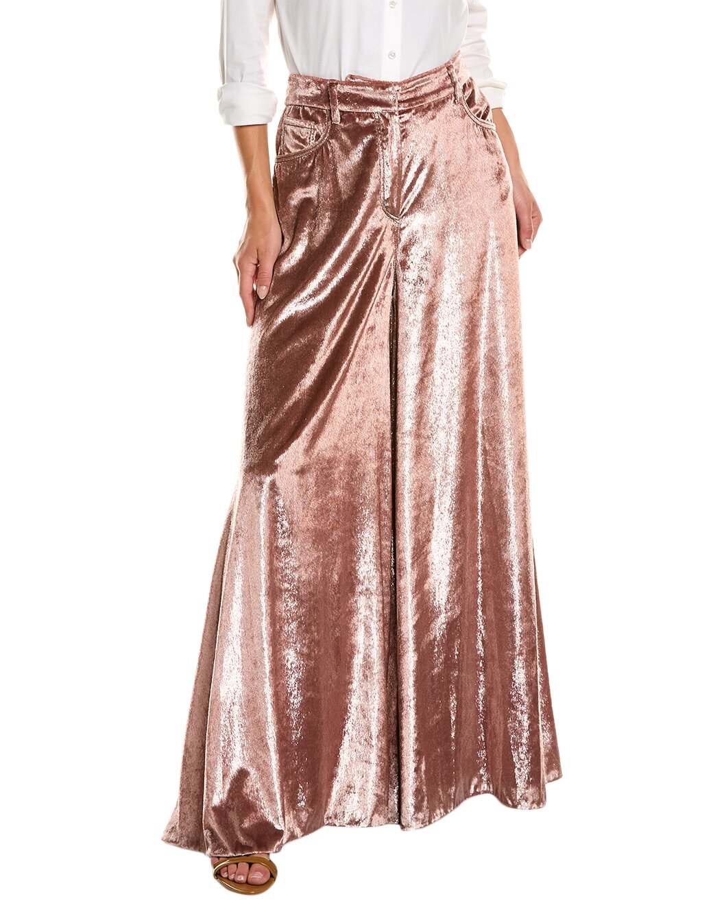 BRUNELLO CUCINELLI WOMEN'S PINK VELVET WIDE LEG TROUSERS