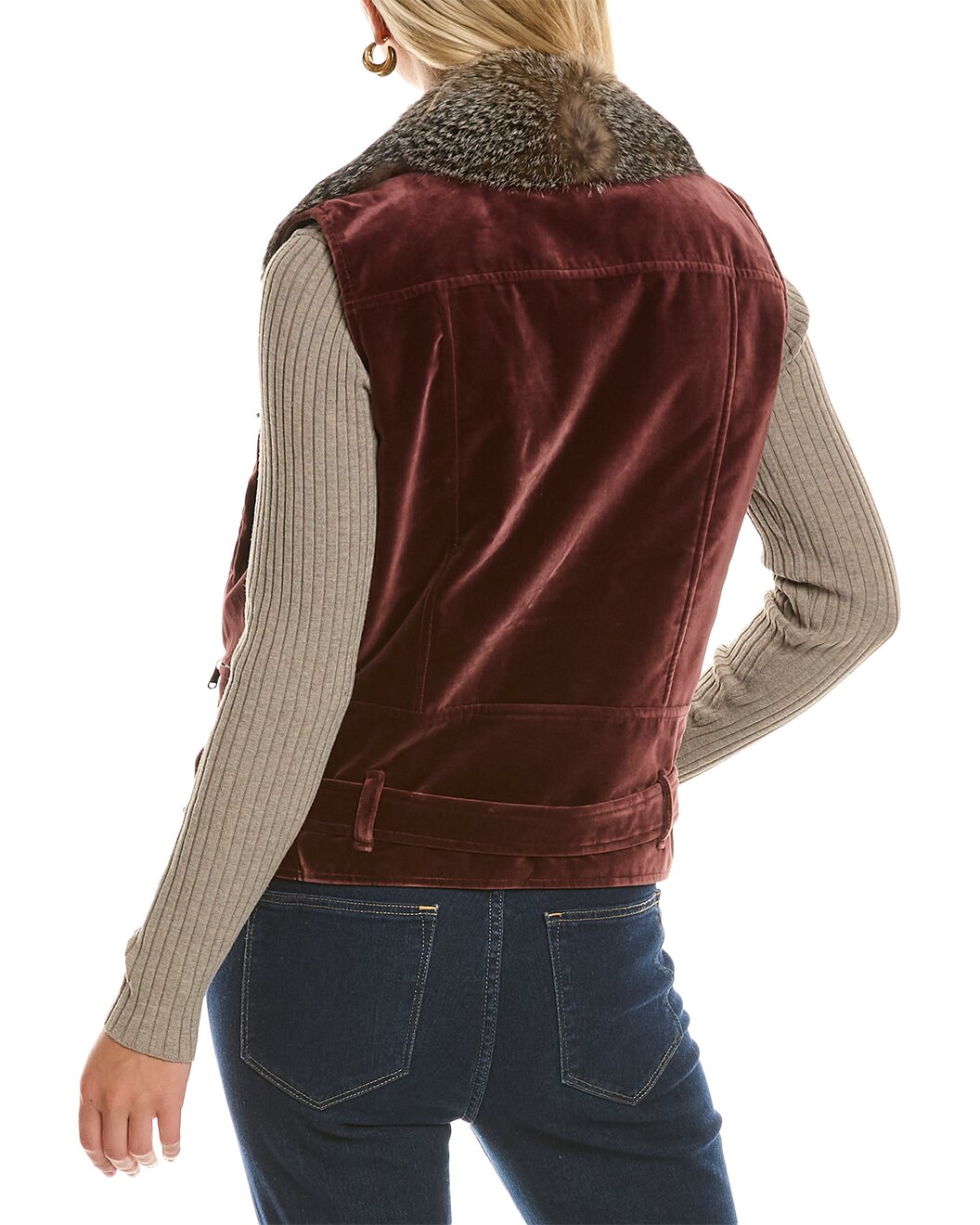 BRUNELLO CUCINELLI WOMEN'S BIKER STYLE FUR TRIM VELVET VEST