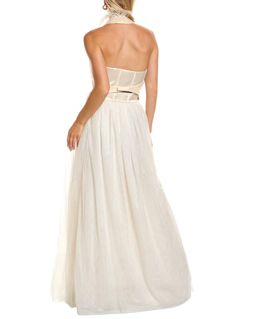 BRUNELLO CUCINELLI WOMEN'S CHAMPAGNE HALTER GOWN WITH FRINGE