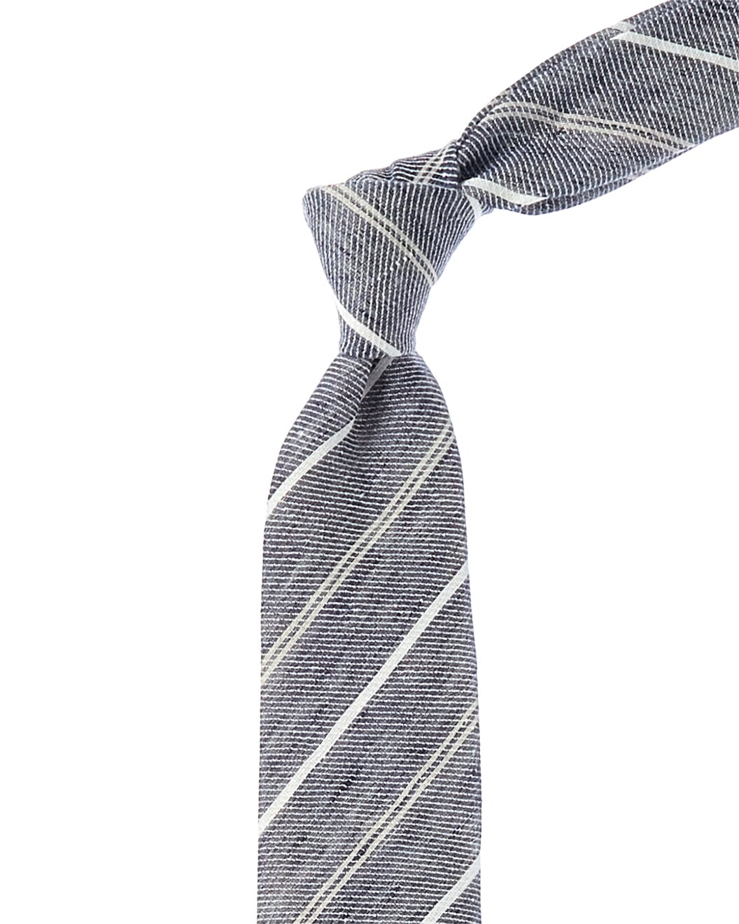 BRUNELLO CUCINELLI MEN'S LIGHT GRAY LINEN STRIPED TIE