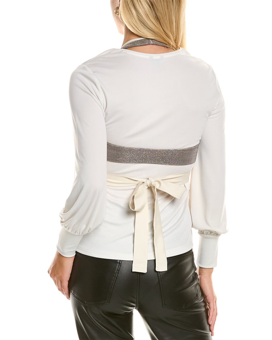 BRUNELLO CUCINELLI WOMEN'S WHITE BLOUSE WITH METALLIC OVERLAY