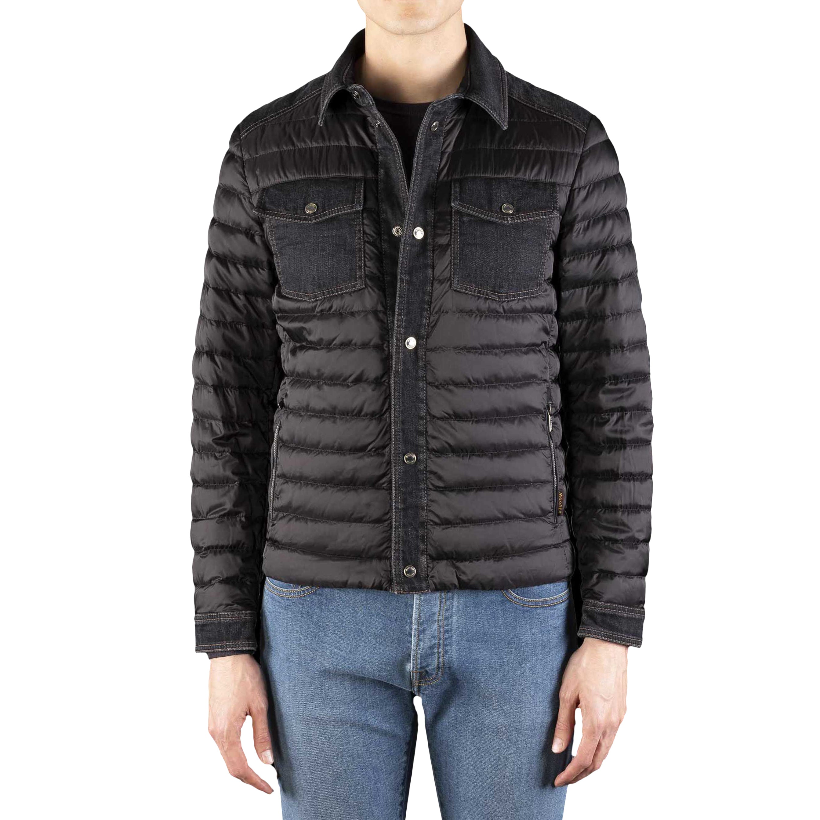 MOORER MEN'S BLACK MIXED FABRIC JACKET