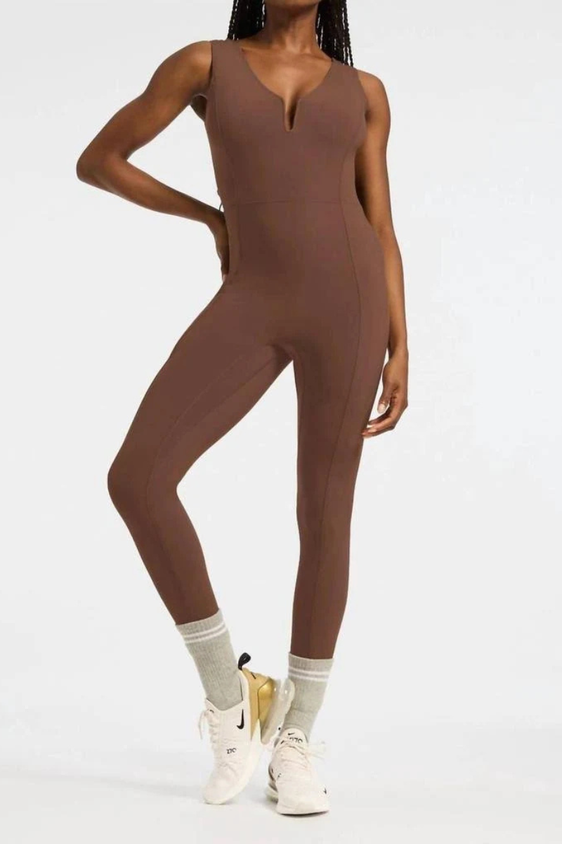 Bandier Veneto Deep V Neck Catsuit Peppercorn LOK00269