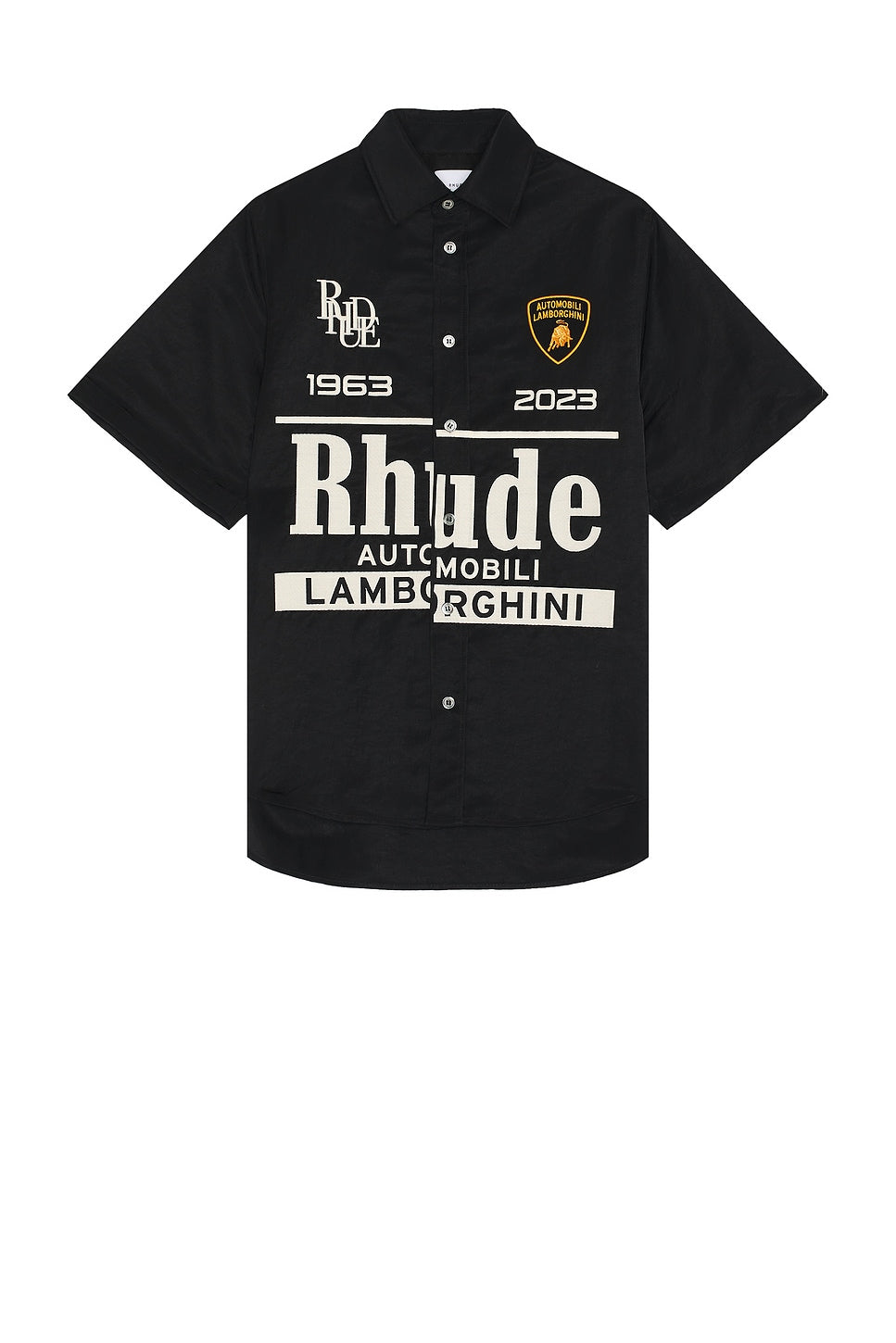 RHUDE MEN'S BLACK GRAPHIC SHORT SLEEVE SHIRT