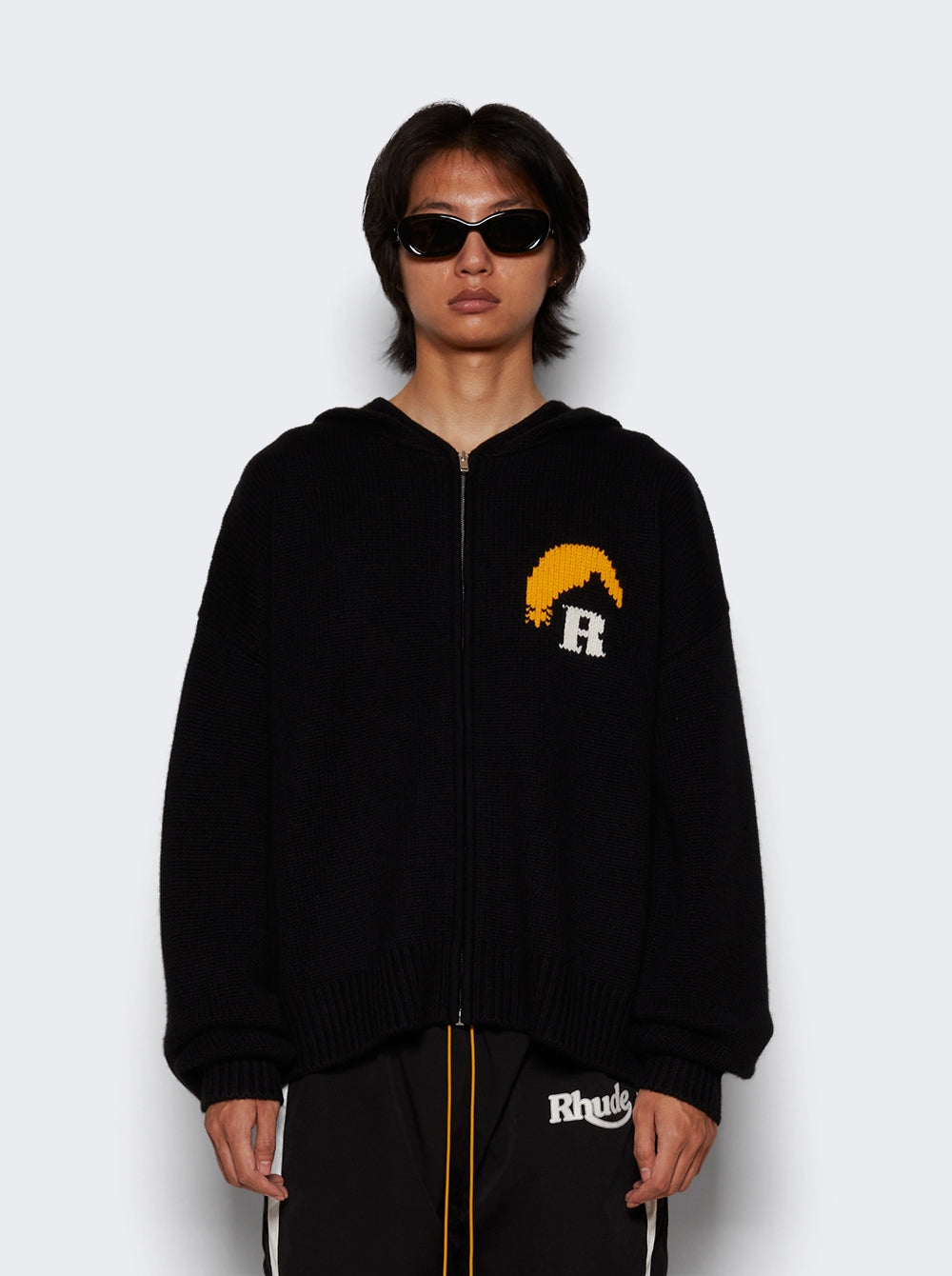 RHUDE MEN'S BLACK WOOL CASHMERE KNIT HOODIE