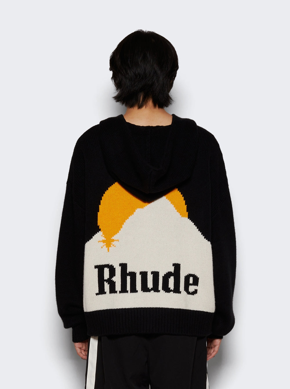 RHUDE MEN'S BLACK WOOL CASHMERE KNIT HOODIE