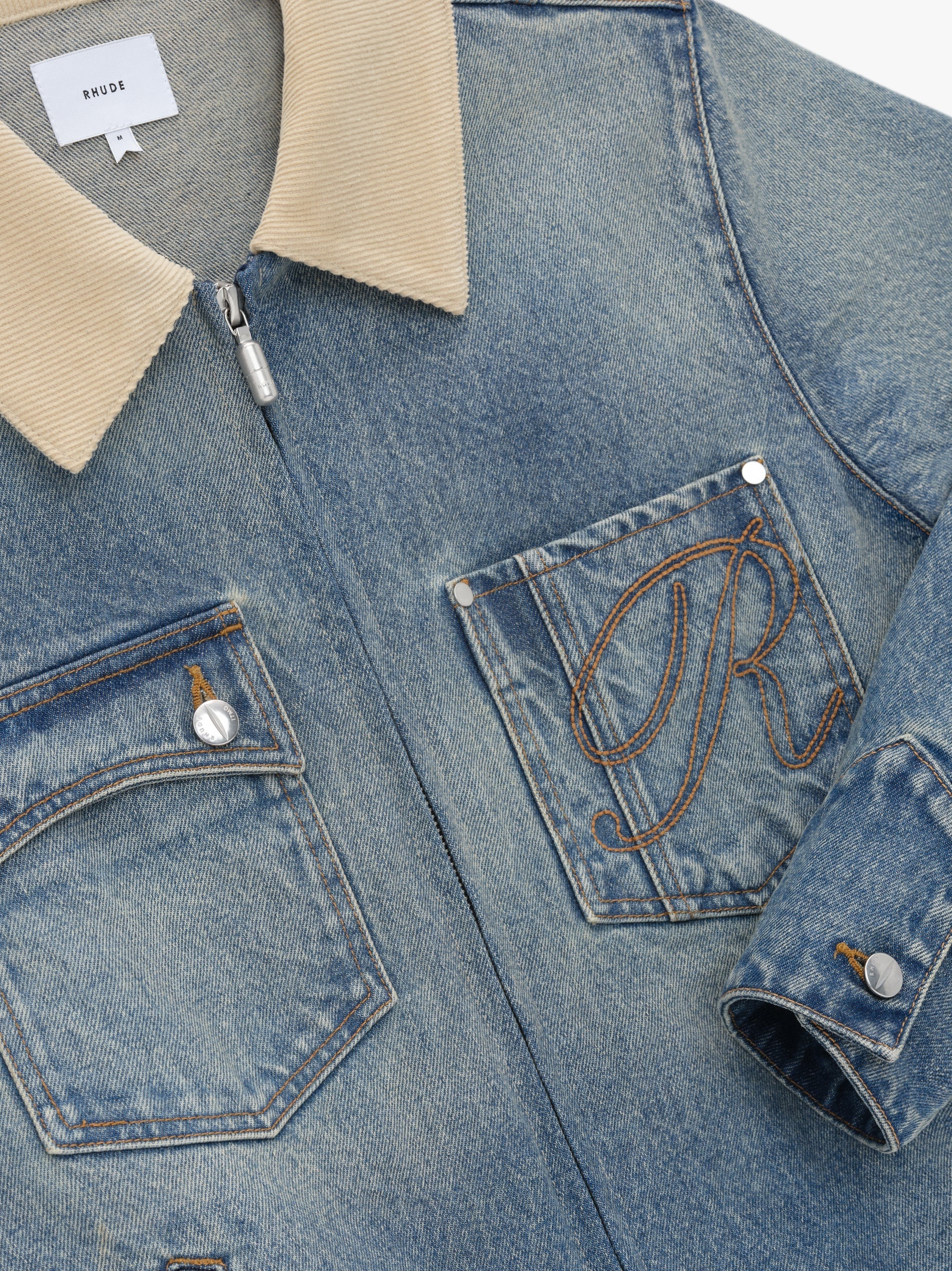 RHUDE MEN'S WESTERN ZIP UP DENIM JACKET