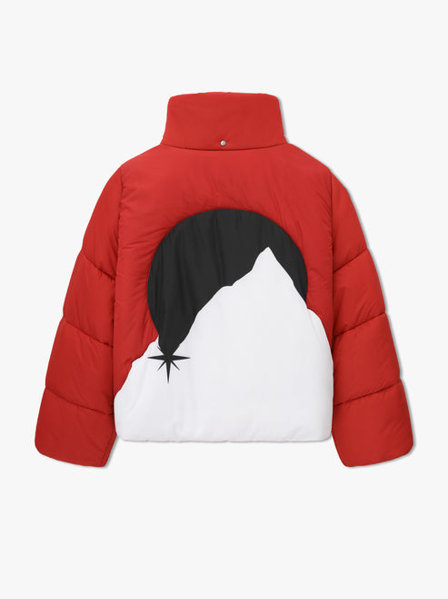 RHUDE MEN'S MOONLIGHT PUFFER JACKET RED/WHITE/BLACK