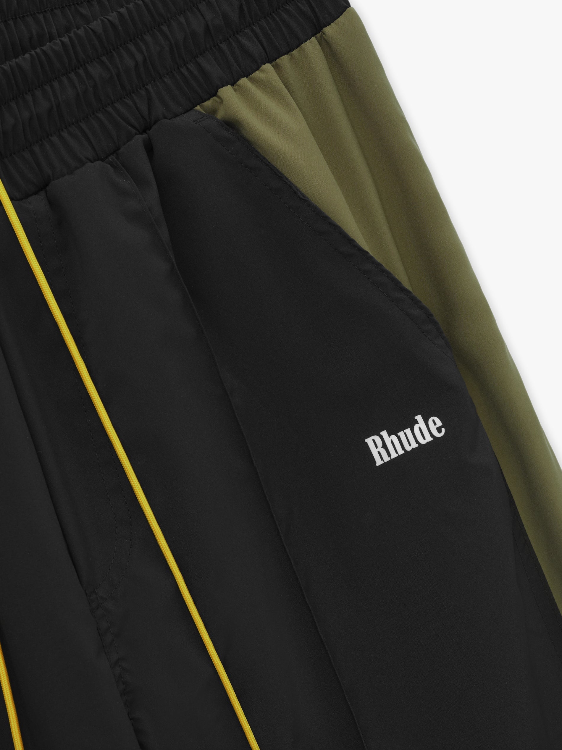 RHUDE MEN'S BLACK OLIVE TRACK PANTS WITH STRIPES