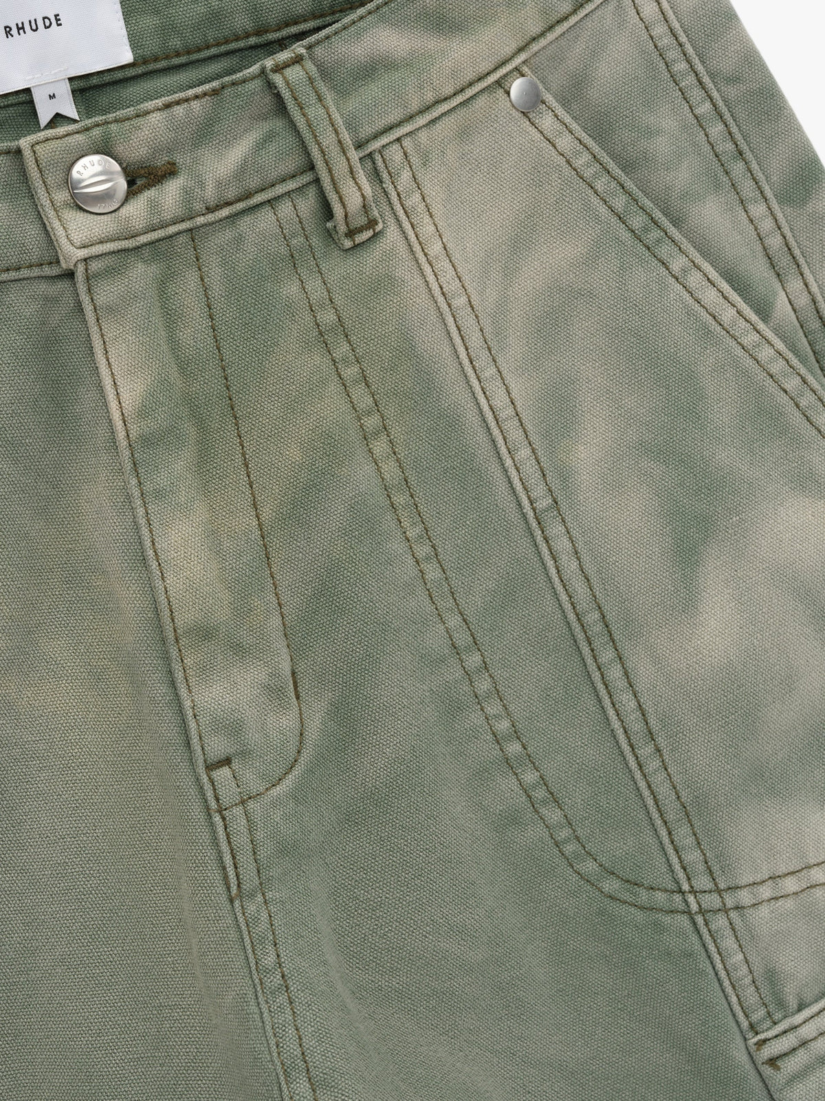 RHUDE MEN'S SAGE GREEN CANVAS CARGO TROUSERS