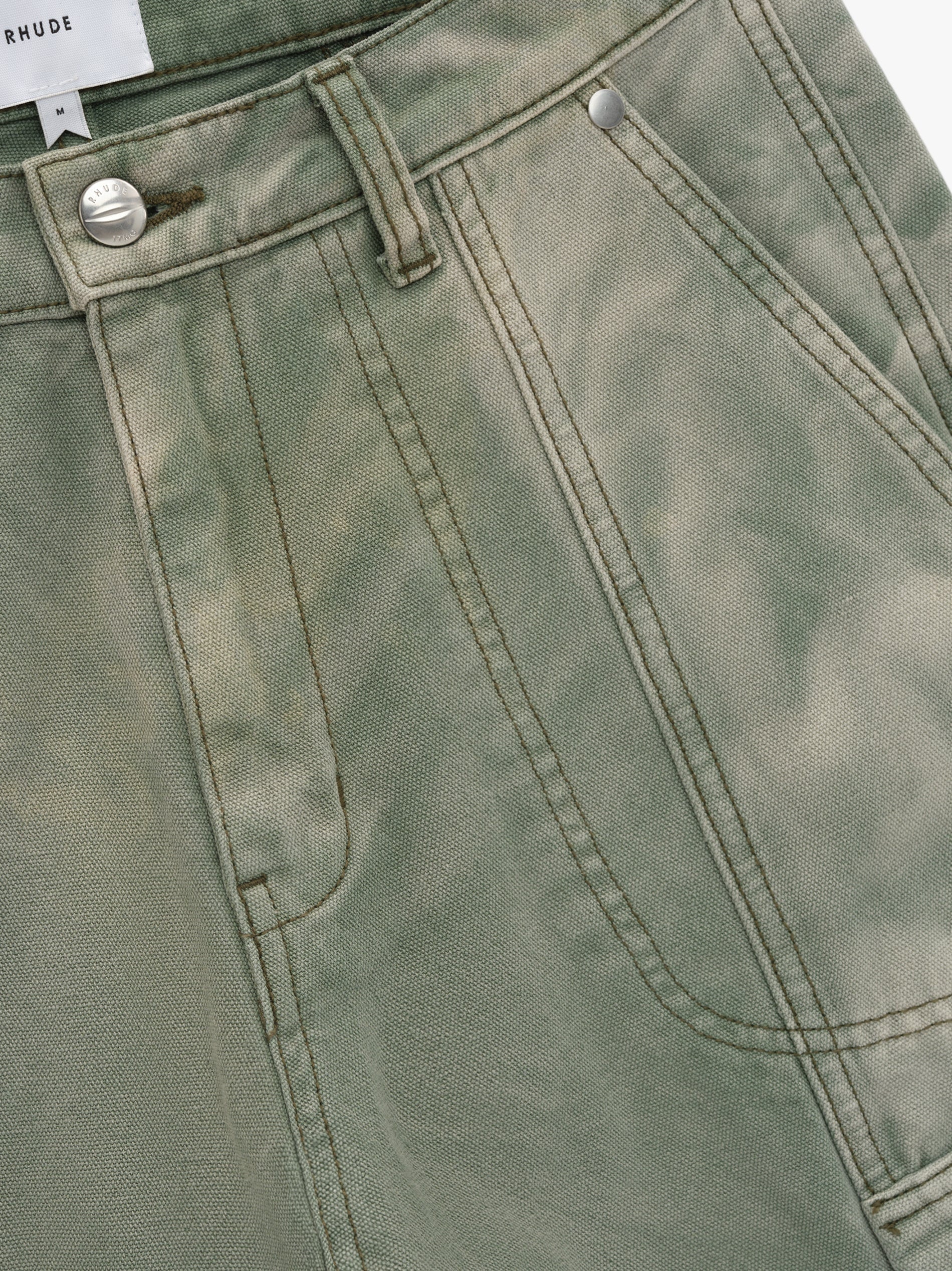 RHUDE MEN'S SAGE GREEN CANVAS CARGO TROUSERS