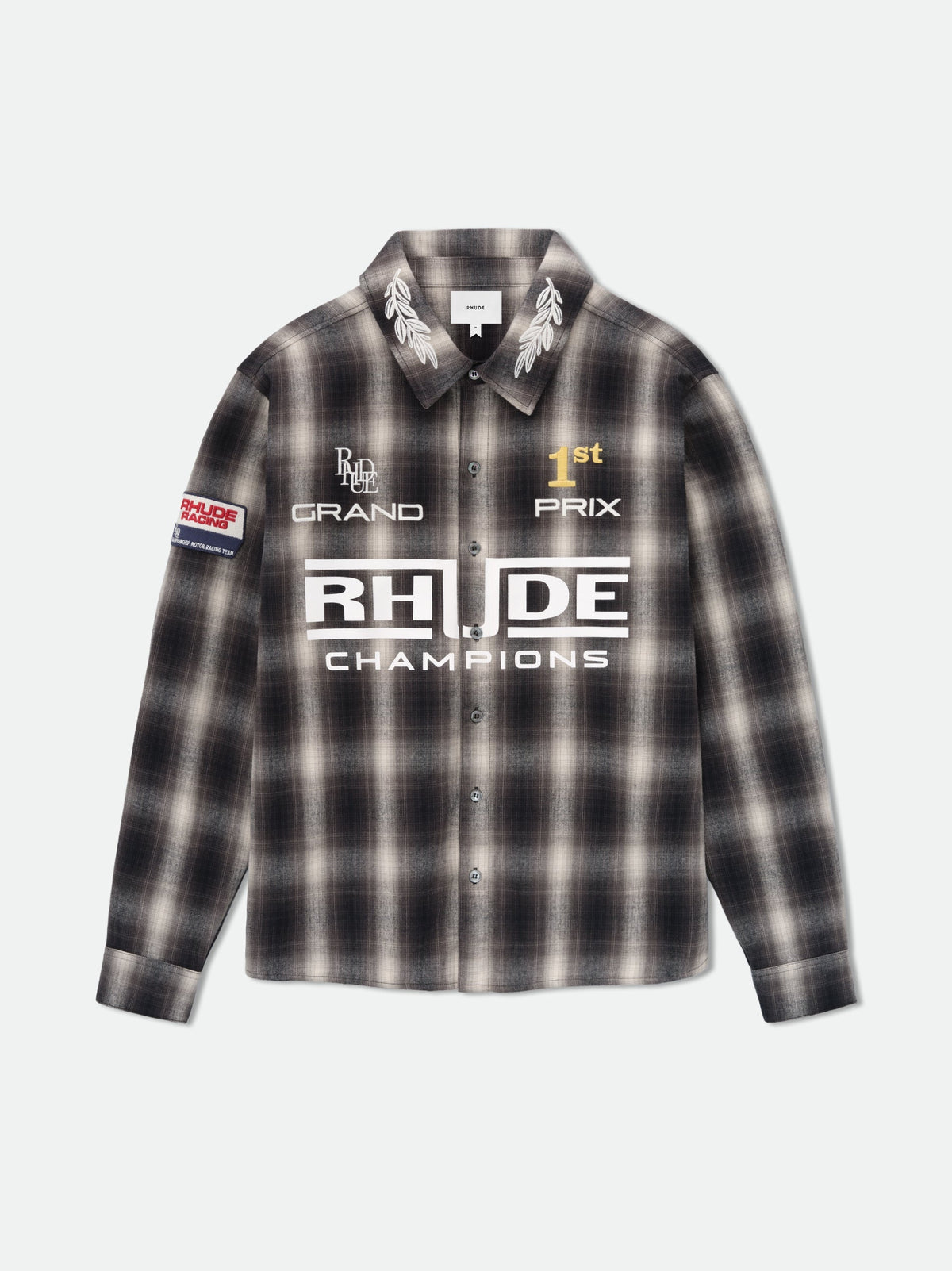 RHUDE MEN'S MULTI PLAID RACING FLANNEL SHIRT