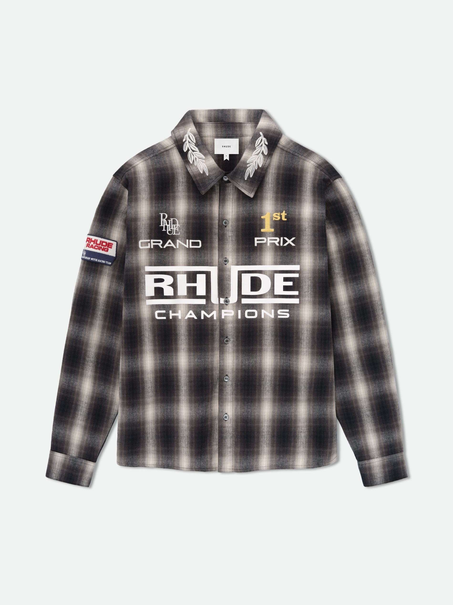 RHUDE MEN'S MULTI PLAID RACING FLANNEL SHIRT