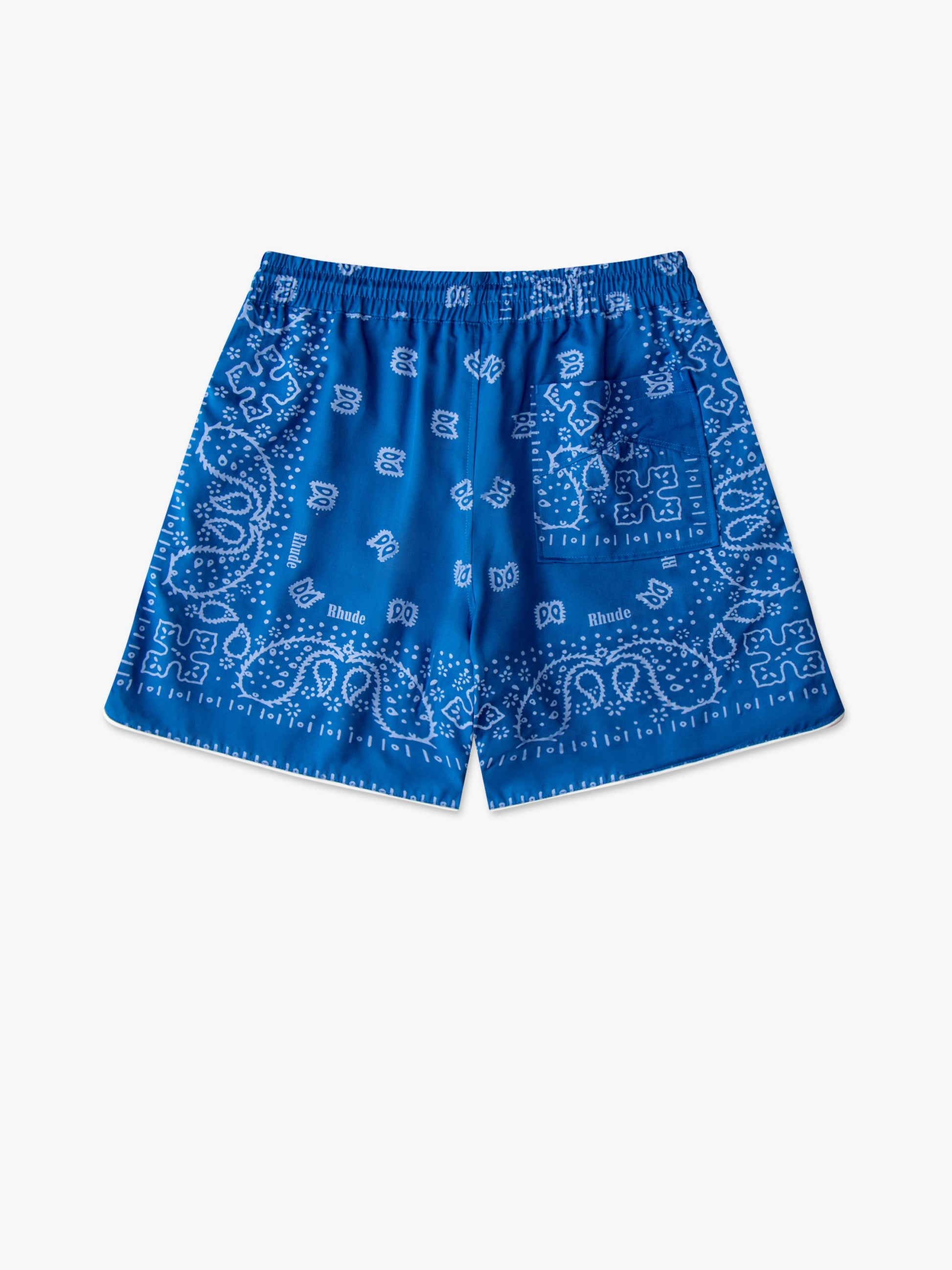 RHUDE MEN'S BLUE BANDANA PRINT TRACK SHORTS